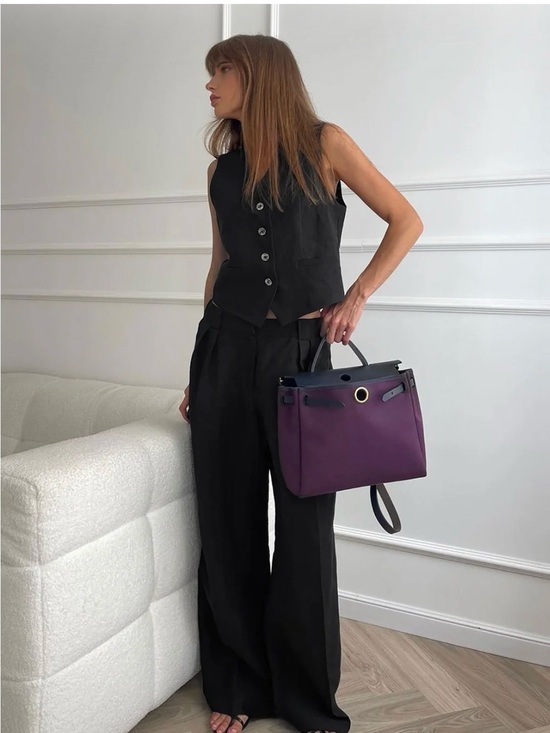 Commense Pants - Black Wide-Leg Pants & Vest Set - Sleek Women's Ensemble
